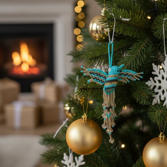 Beaded Hummingbird Bag Charm Keychain Pendant Key Ring – Colorful Ornament NW - Picture 4 of 5